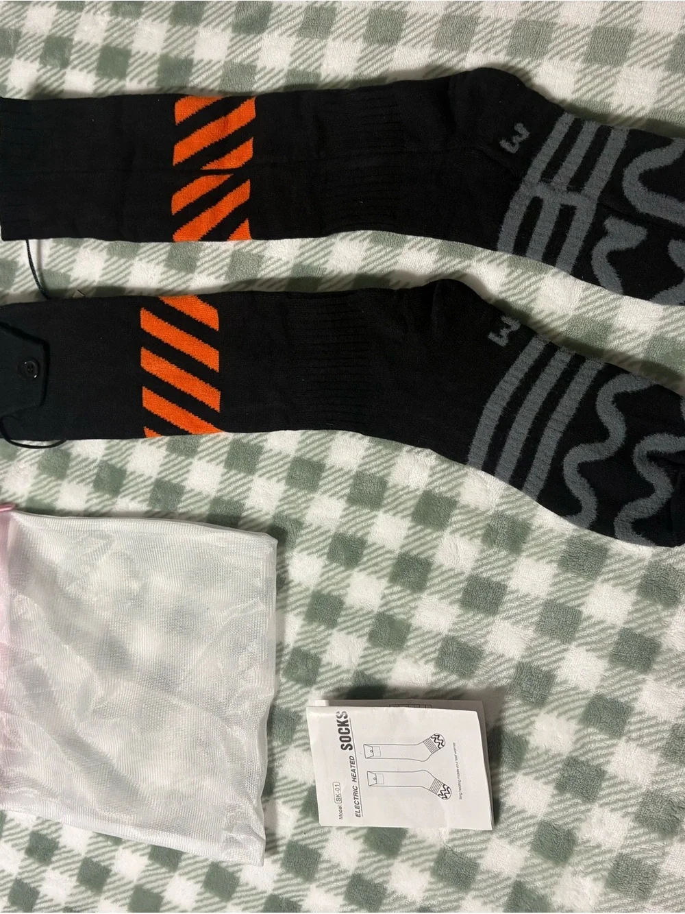 Women's Electric Heated Black Socks with Orange Stripe